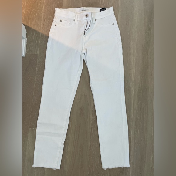 7 For All Mankind - Roxanne Mid Rise Raw Hem Ankle White Skinny Jeans - Picture 4 of 7
